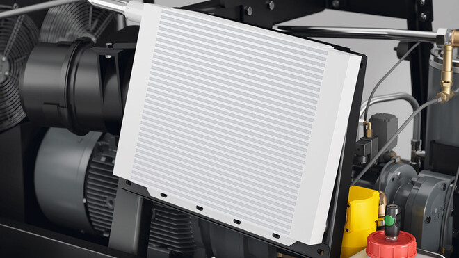 Serienmäßig eingebauter Druckluftnachkühler in den MOBILAIR Baukompressoren von KAESER KOMPRESSOREN.